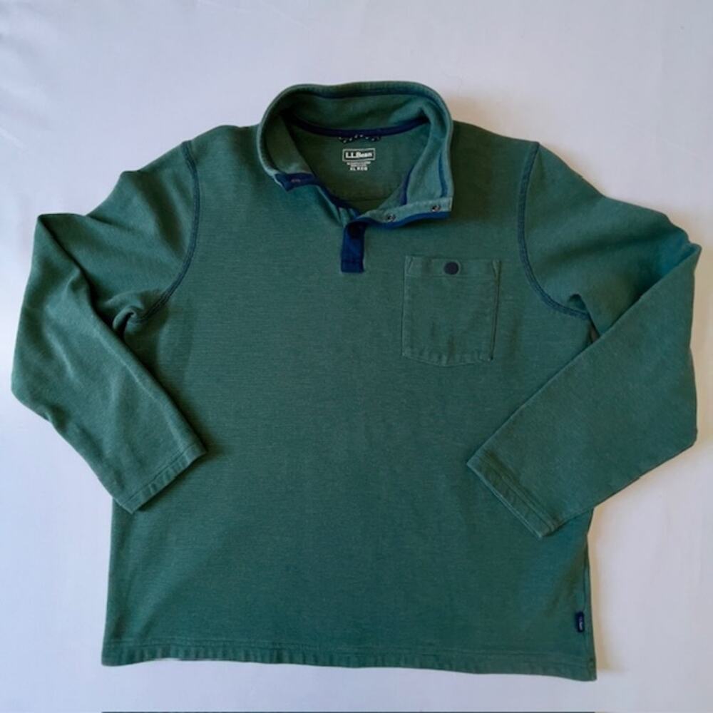 L.L.Bean XL Reg Green Heavyweight Knit Pullover Snap Collar Shirt